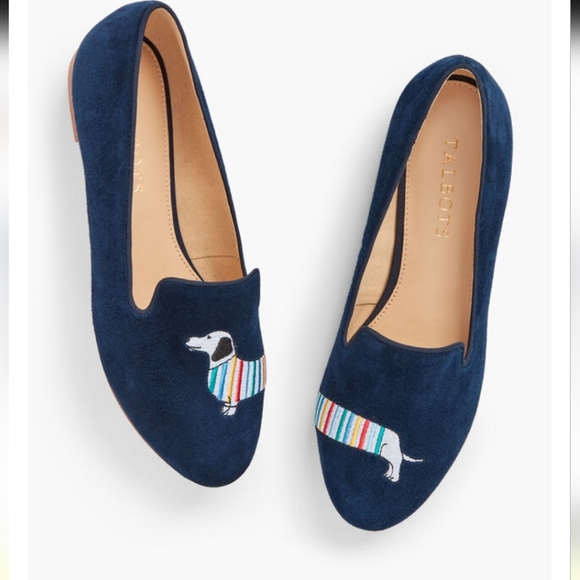 Talbots Shoes - Talbots Ryan Loafers Flats Shoes Women 9 Navy Suede Dachshund Dog Embroidered